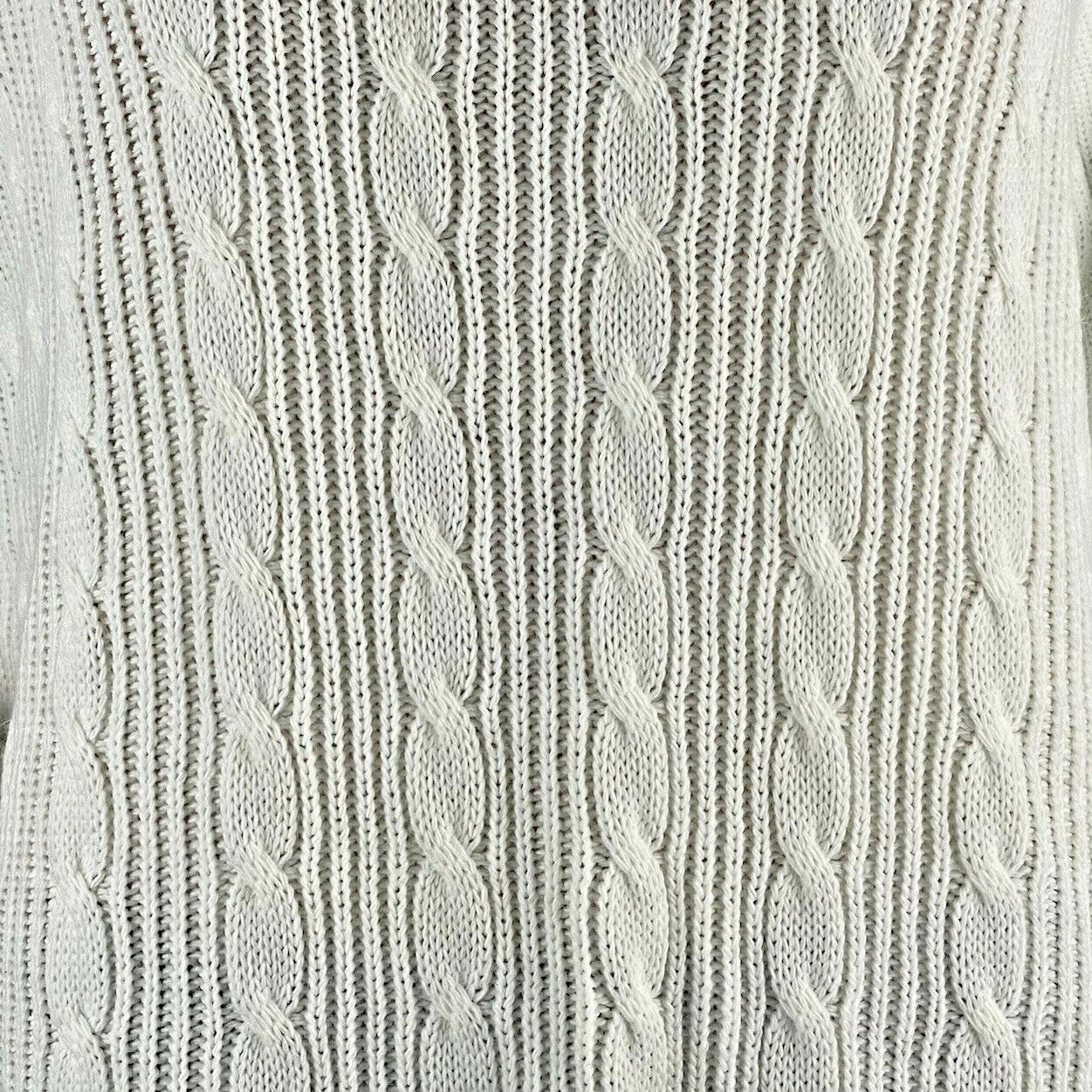 Vintage 80s 90s Bobbie Brooks Sweater Large Solid White Cable Knit Mock Neck