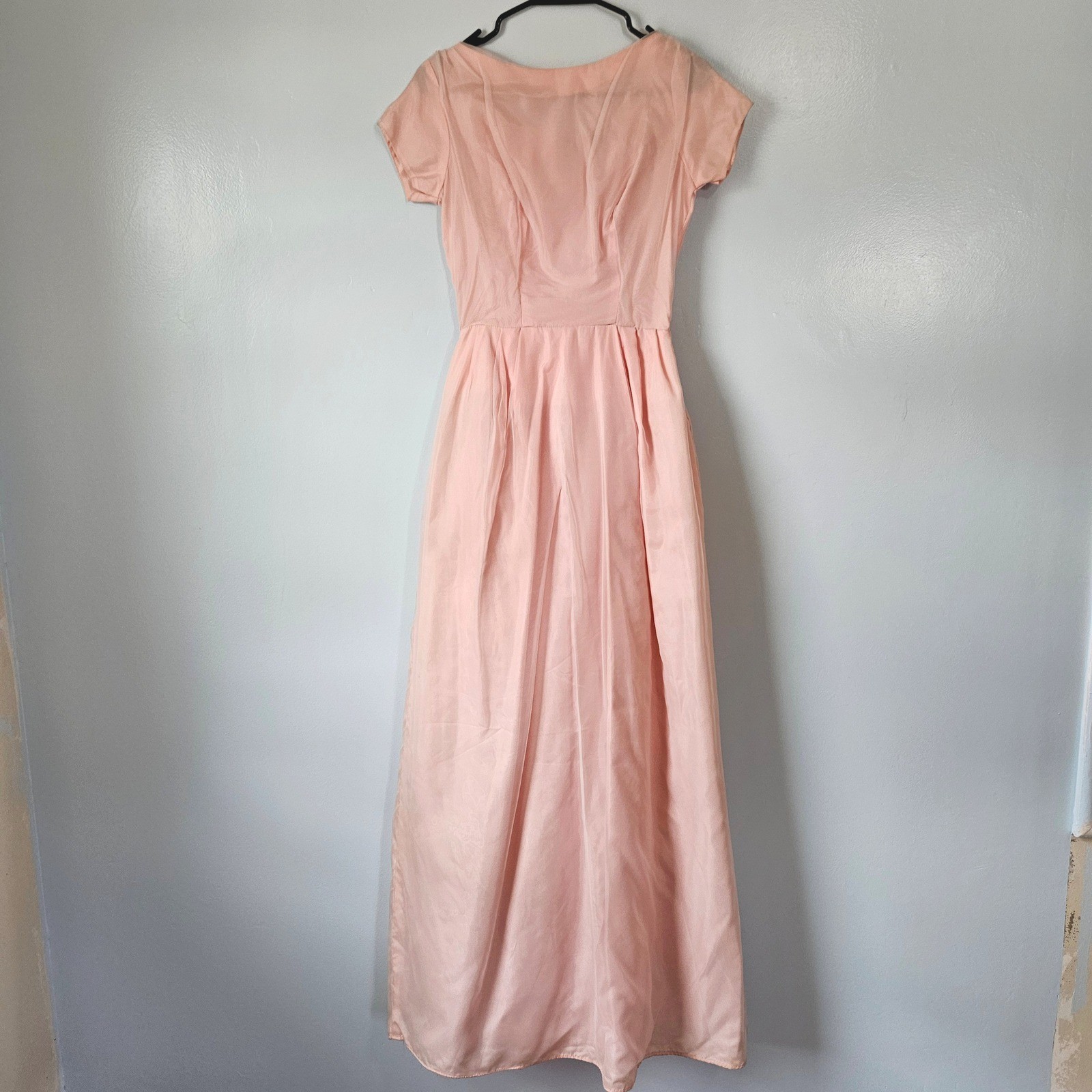 Vtg 50s 60s Magnolia Shoppe Duluth Pink Bow Back Evening Gown Prom Dress XS