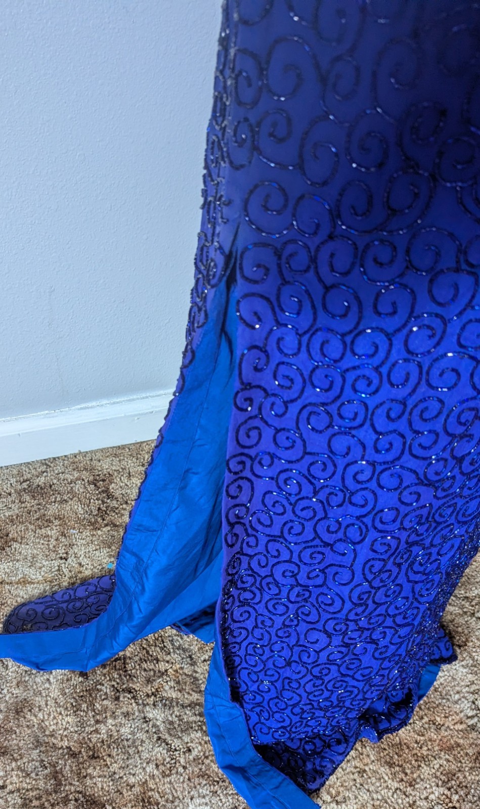 Andretta Donatello Vintage Women’s Medium Royal Blue Fully Beaded Evening Gown