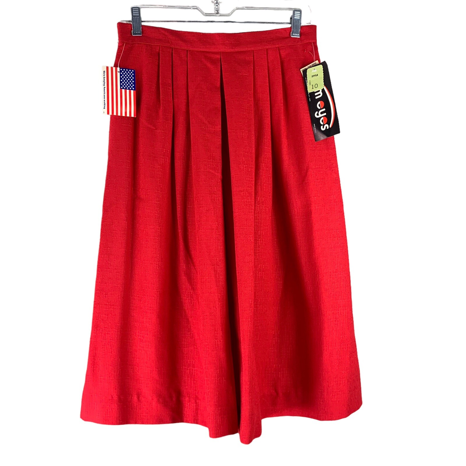 Vintage Pleated Skirt Red Knee Length Elastic Waist Item Eyes 10 NOS Deadstock