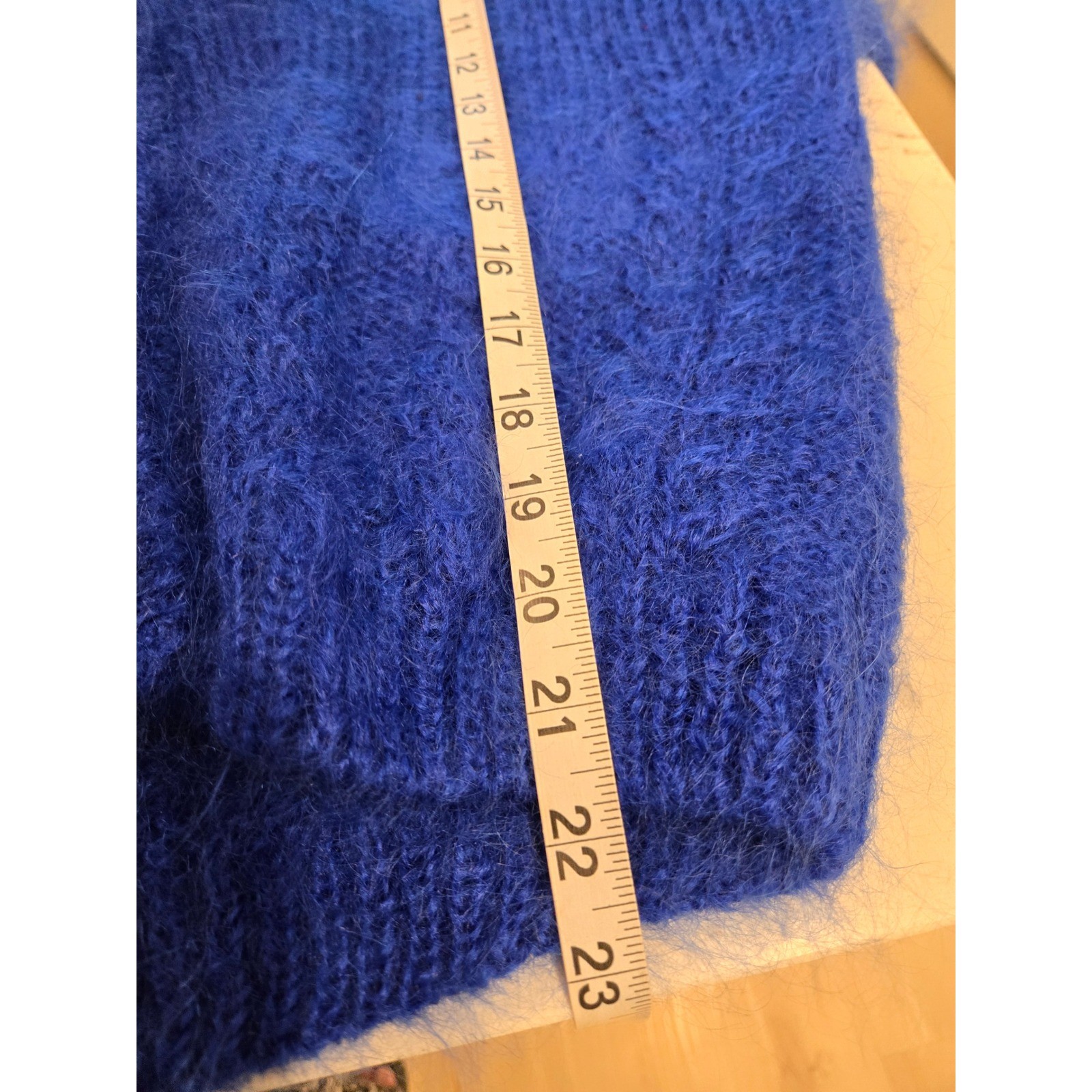 OBR Vintage Royal Blue Mohair Wool Blend V-Neck Fuzzy Cardigan Sweater Large