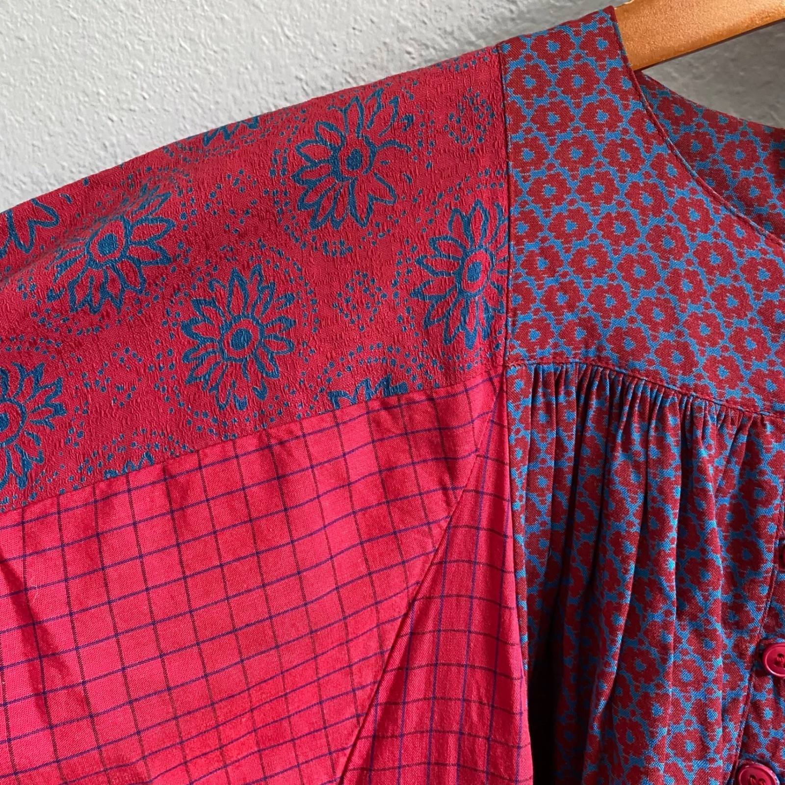 Anastasia Paris Vintage Rare 1980s Made in France MixedPrint Boho Maxi Dress Red