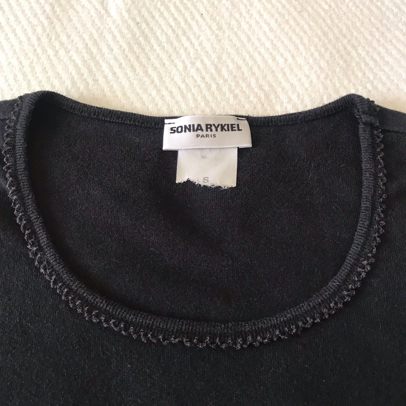 Vintage Sonia Rykiel Black Knit T-Shirt Top Small Embellished Poppy Flower Y2K