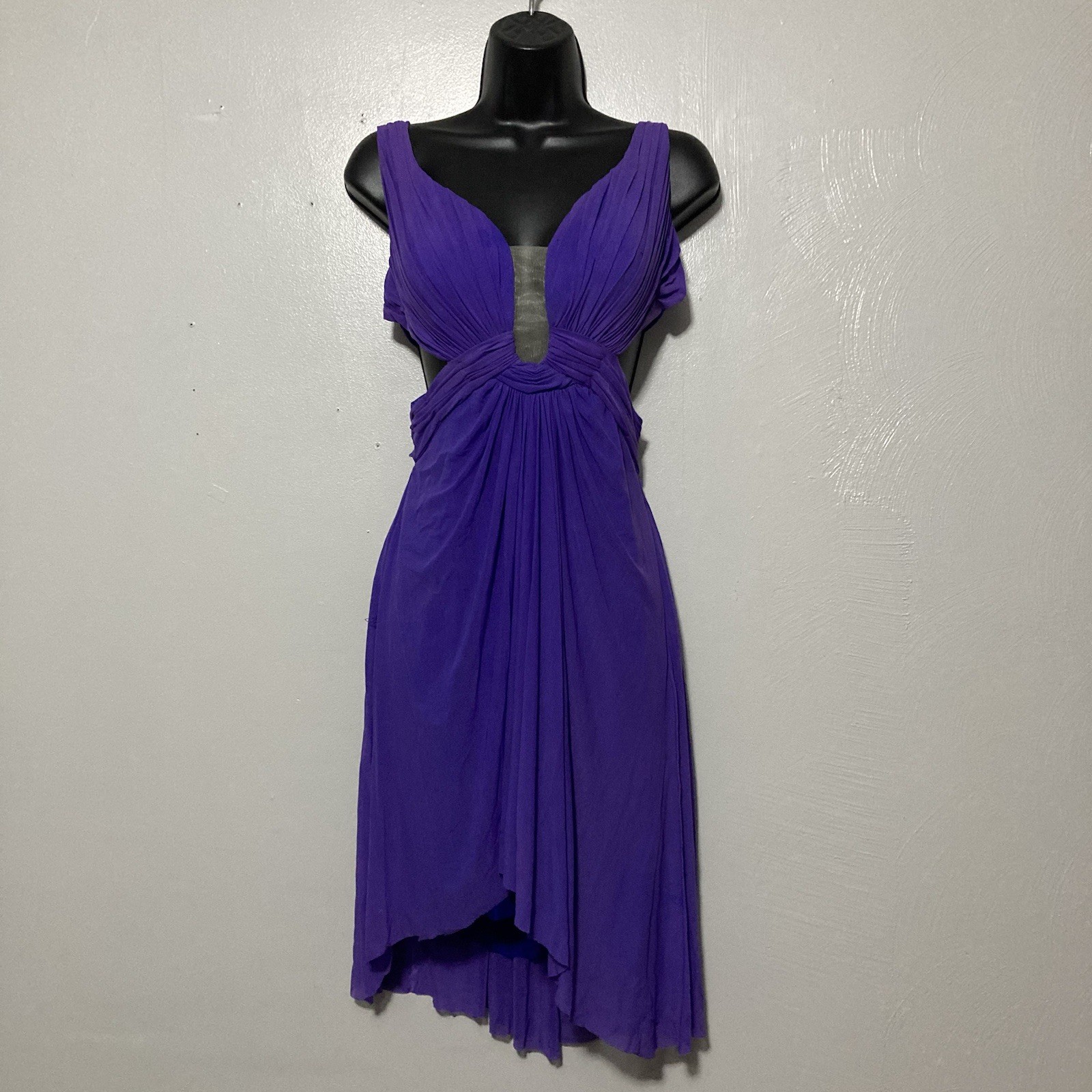 Y2K Vintage Womens Cut-out Plunge Purple Clubbing Mini Dress Backless Sz L