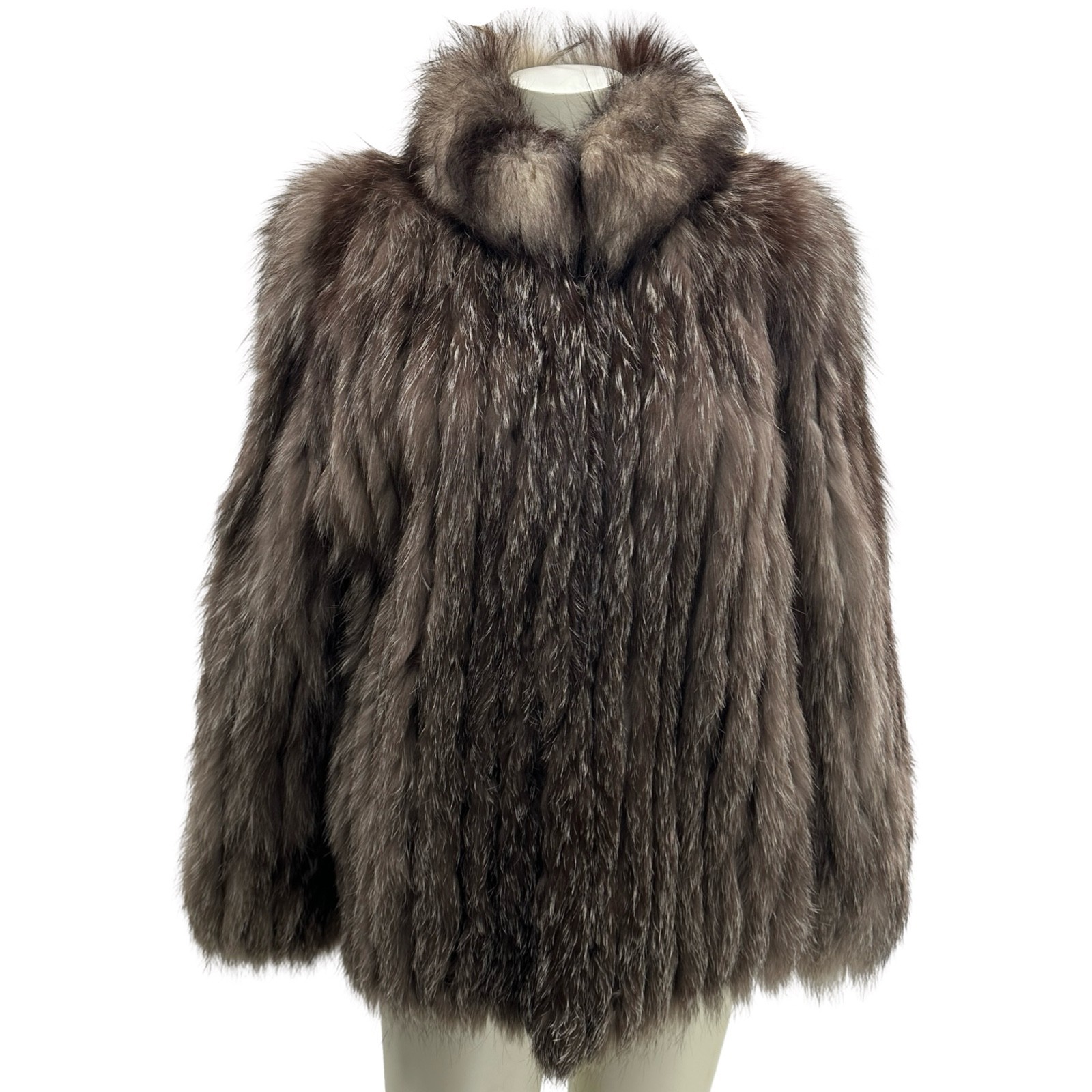 Vintage Saga Fox Genuine Brown Gray Silver Fox Fur Coat Jacket Medium Hip Length