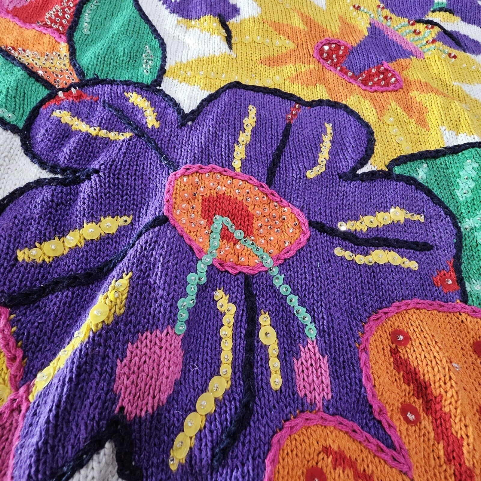 Cervelle Vintage 1990s Sweater Women’s XL Funky Colorful 3-Dimensional Knit+Pads