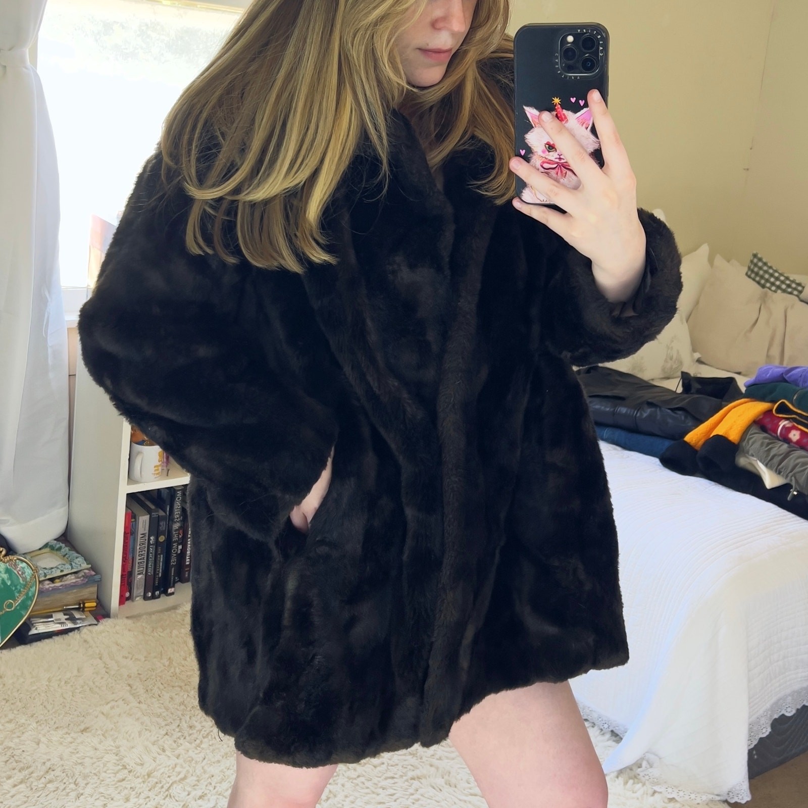 Vintage 1960s Brown Faux Fur Coat Grandella Styled by Sportowne Size 14 Large XL