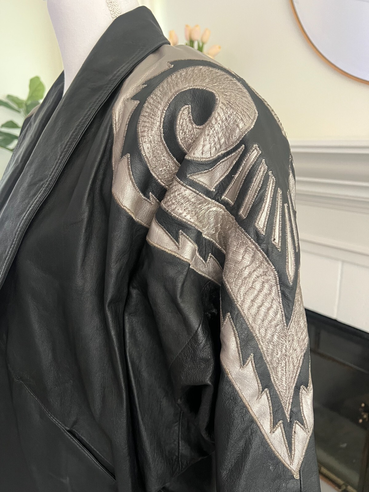 Vintage 80s Suzelle Leather Dolman Batwing Slouch Cocoon Coat Jacket Black Sz M