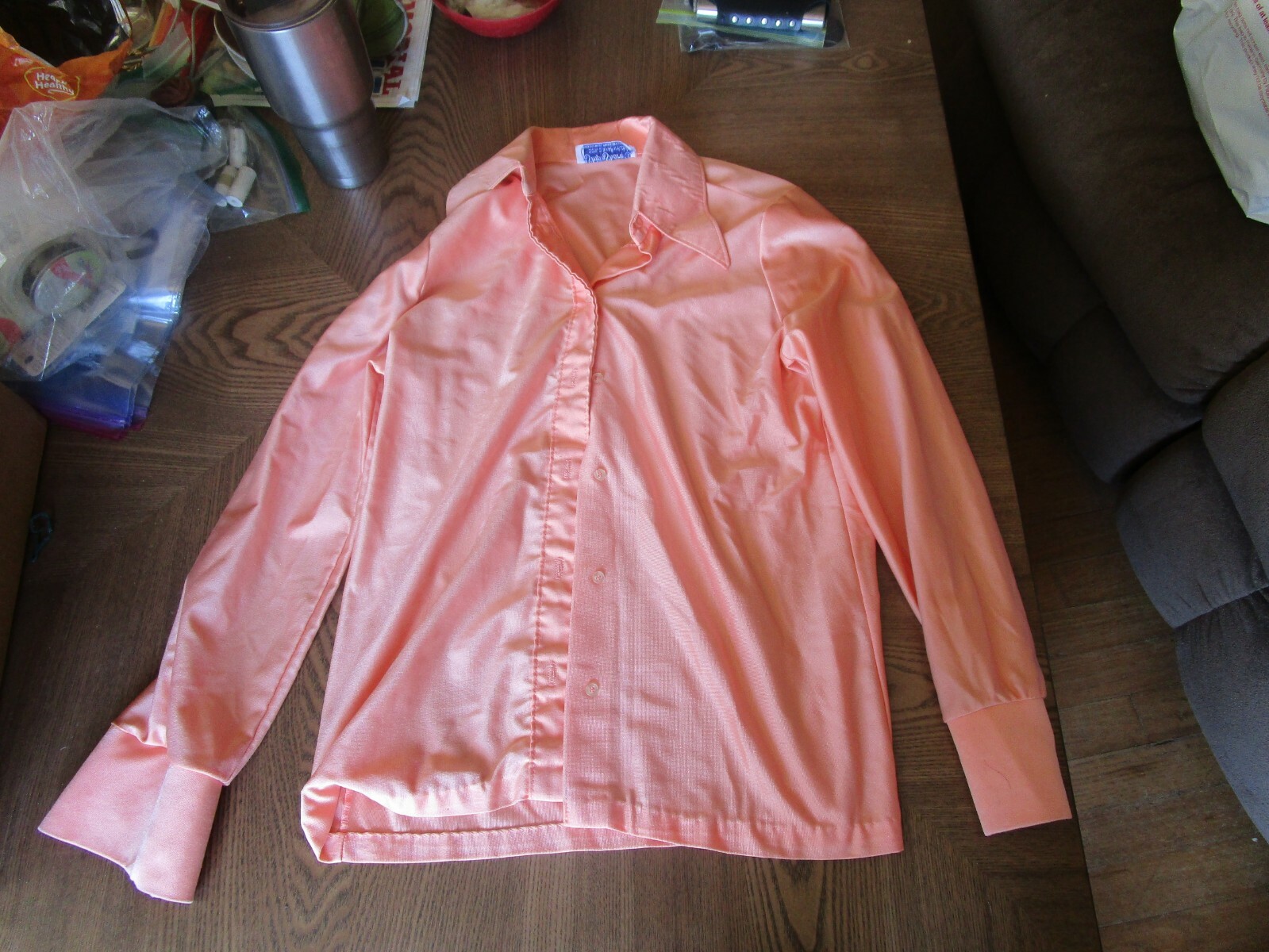 Vintage Peach Ship N Shore Button Down Blouse Size 12 in Excellent Shape
