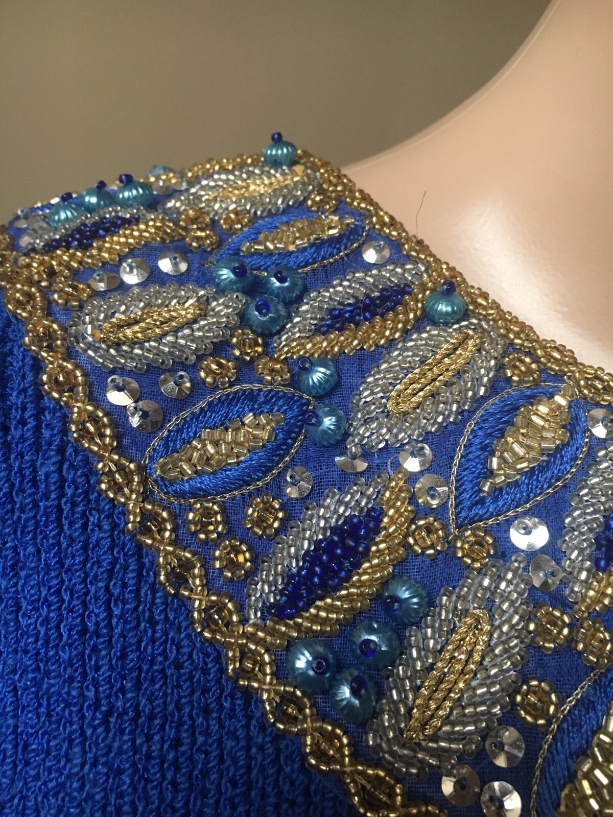 Women’s Vintage Pat Sandler for Wellmore Dress Royal Blue Knit Beaded Size 4