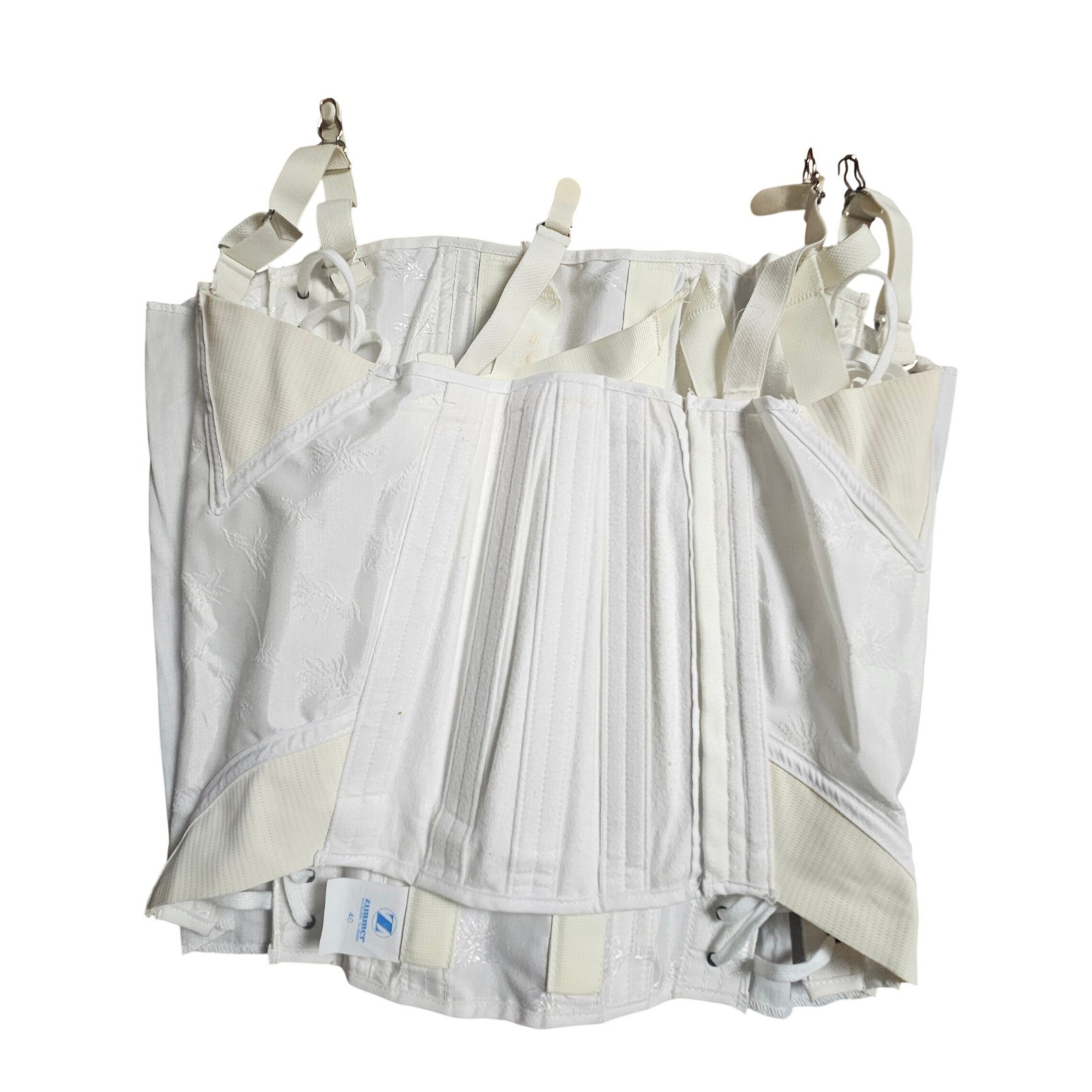 Vintage 60s Zimmer Medical Corset Back Brace Jacquard Floral Laced 40 White