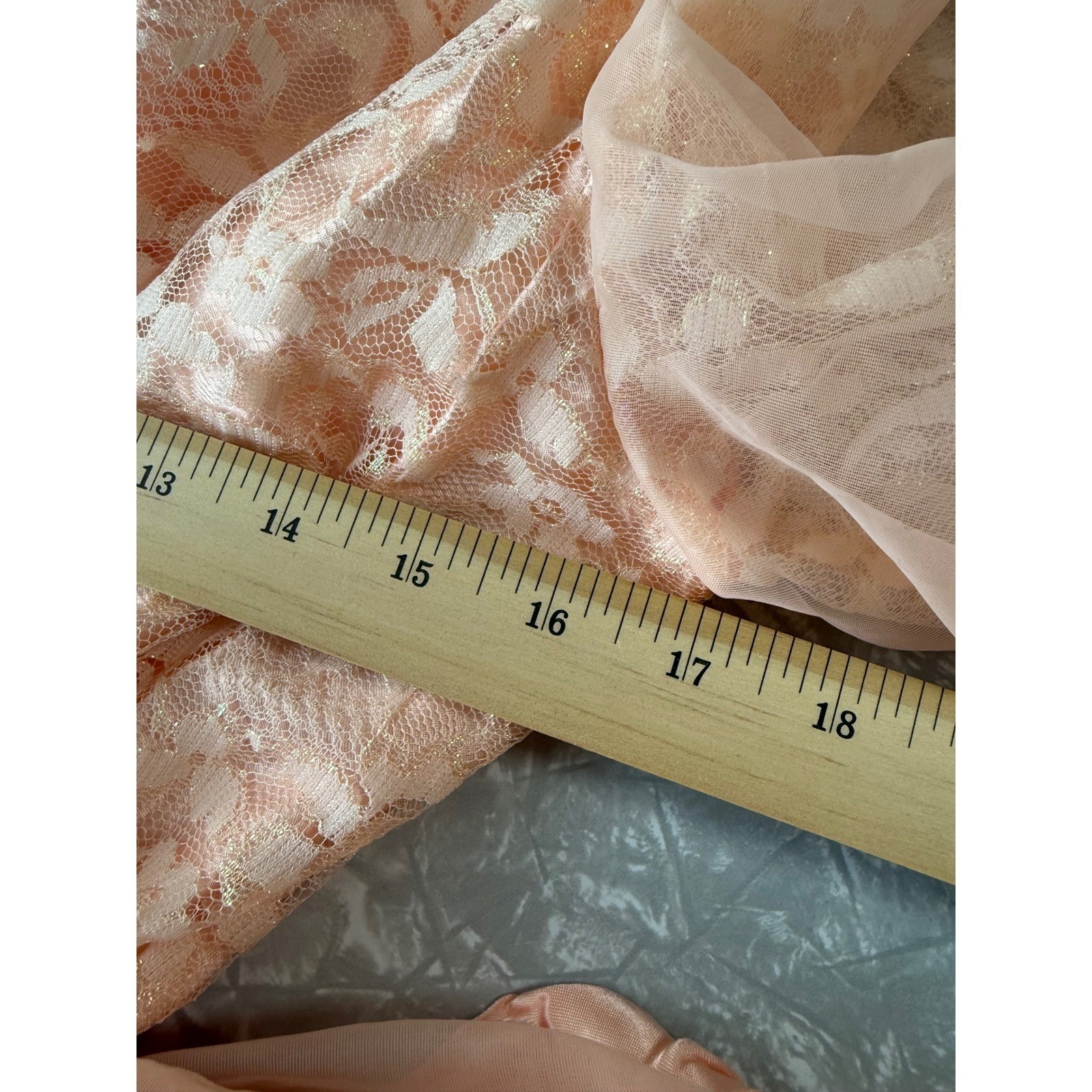 Vintage Peach Lace Maxi Dress Gold Metallic Flutter Sleeve Formal Gown Apricot