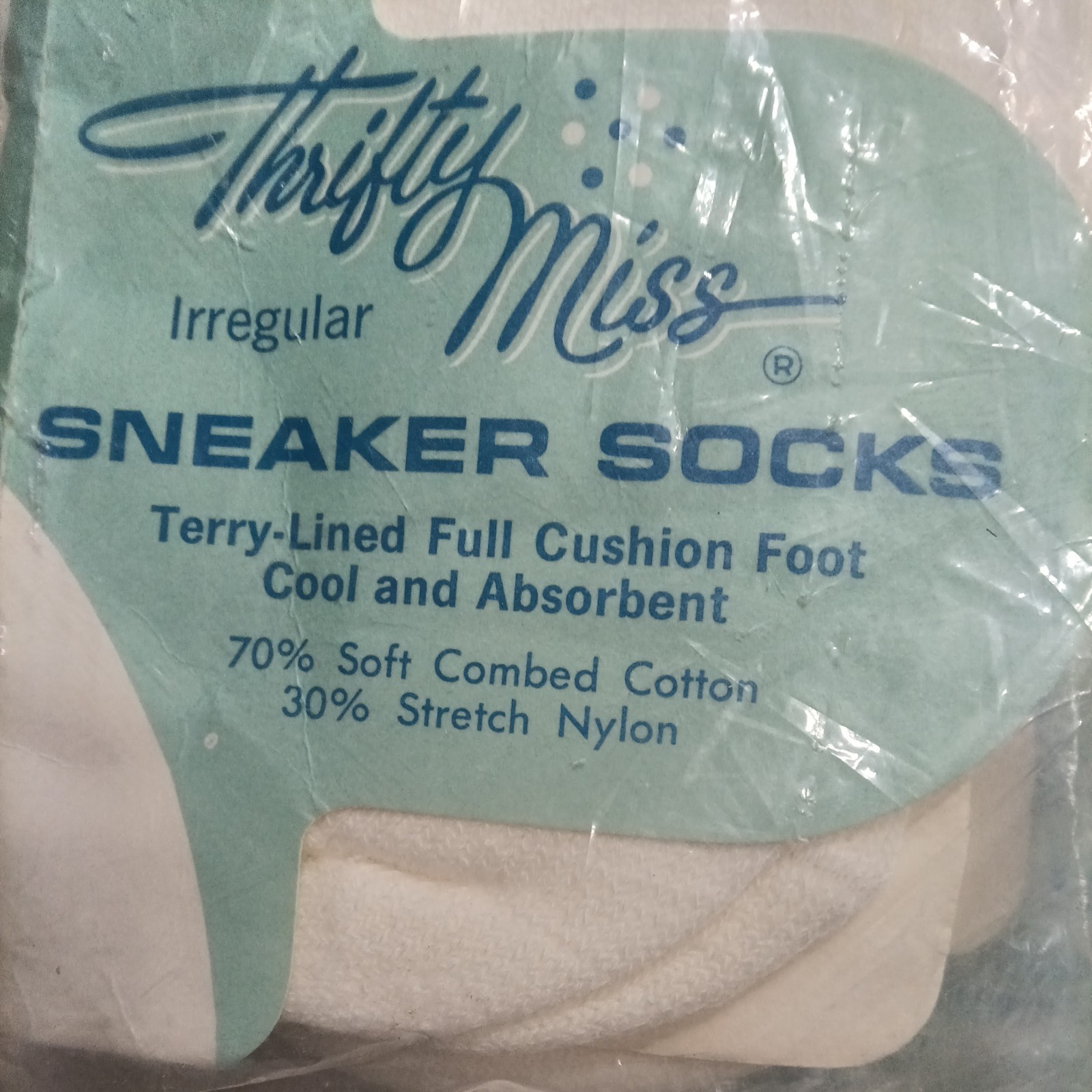 Vintage Thrifty Miss White Sneaker Socks Low Cut No-Show Cotton/Nylon Size 10-11