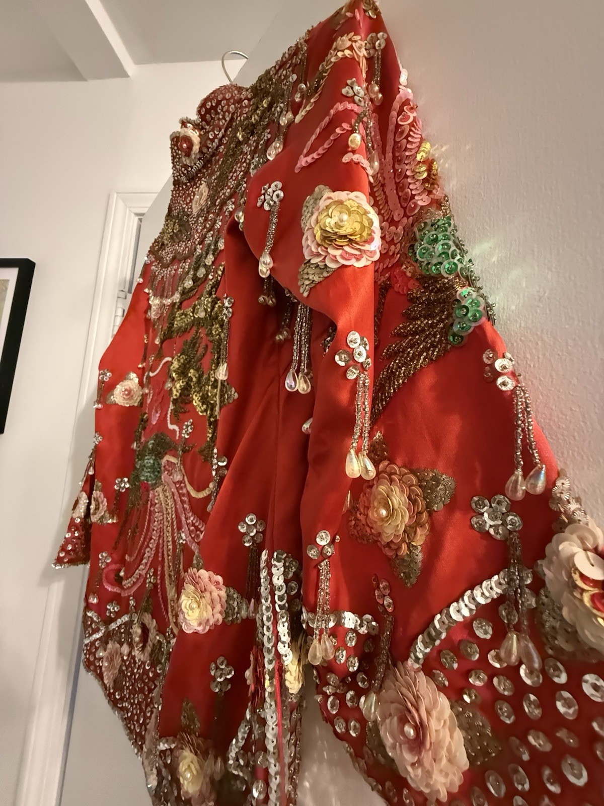 Vintage Beaded Silk Jacket Oriental Heavily Embellished Dragon & Peacock Sequin