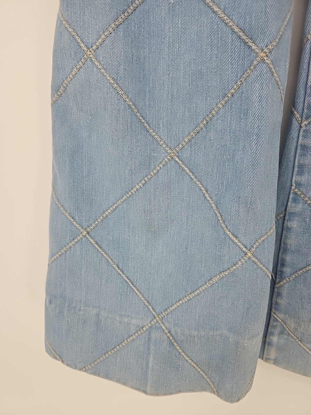 Vintage Brittania Jeans Womens 32L Patchwork Bell Bottom Flare Window Pane 70s