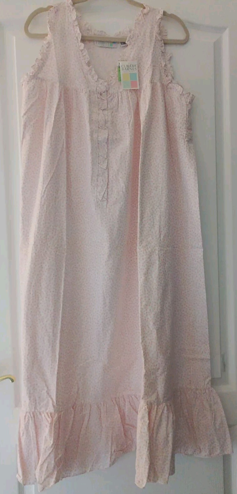 VTG 80s Claudia Barnes Intimate Long Cotton Night Gown Ruffle Hem Sz M, New Tags