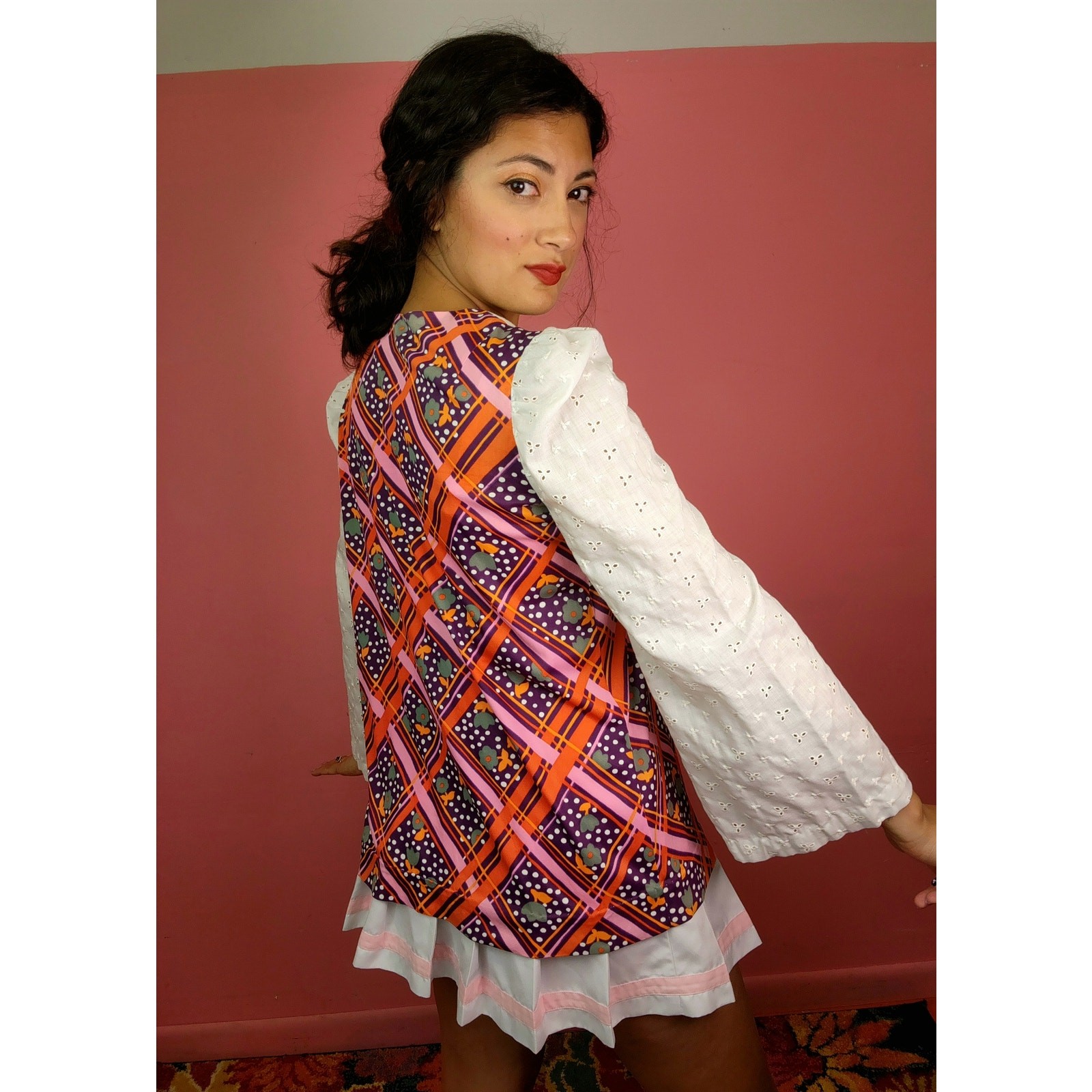Vintage 1970’s Purple Psychedelic Boho Lace Eyelet Bell Sleeve Top
