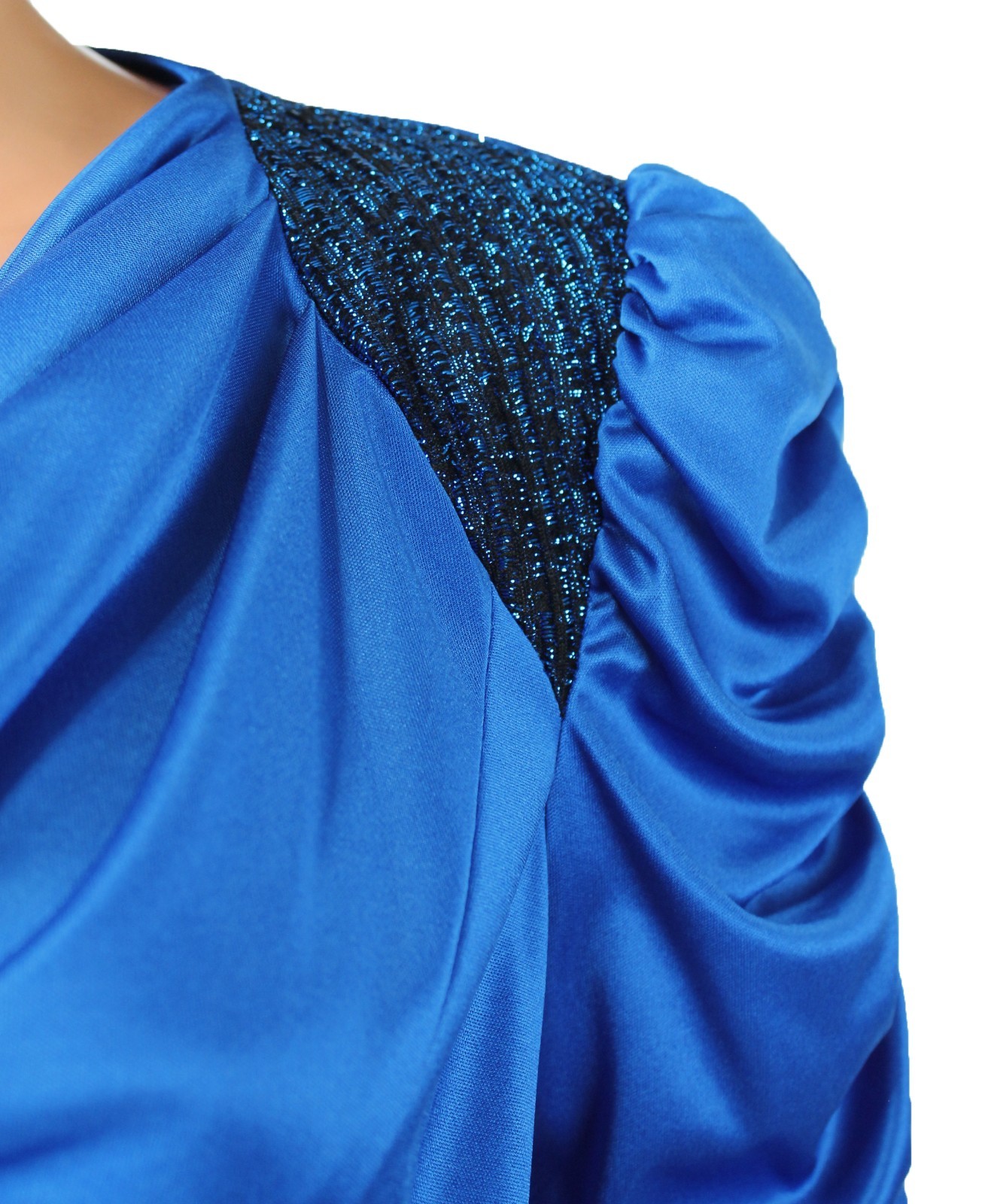 80s Cocktail Gown Sz 13 M L Vintage Sparkly Blue Peplum Stretchy Prom Dress