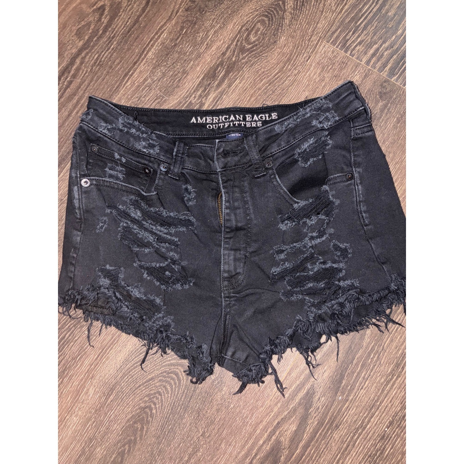 American Eagle Black Distressed Vintage Hi Rise Festival Shorts sz 6