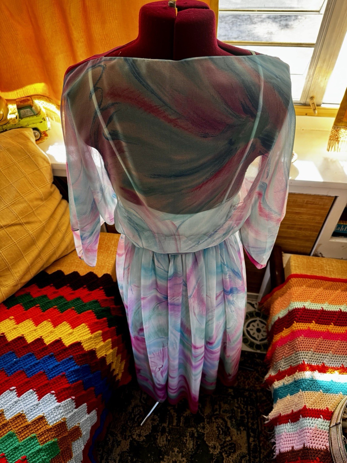 Vintage Victor Costa Ltd. Watercolor Floral Chiffon Maxi Dress & Slip Size 5/6