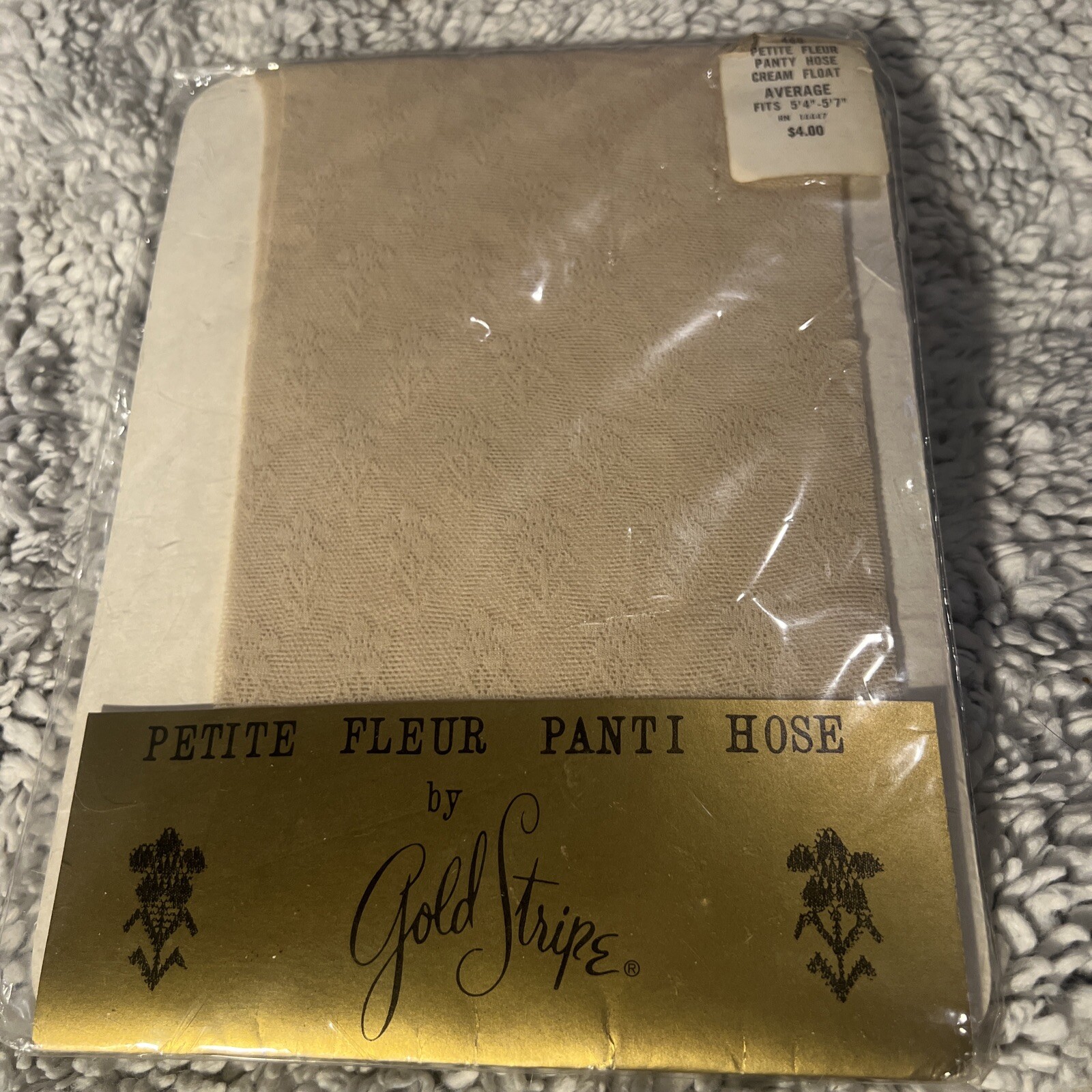 VTG Petite Fleur Panti Hose Pantyhose By Gold Stripe Sz Average Cream Float NIP