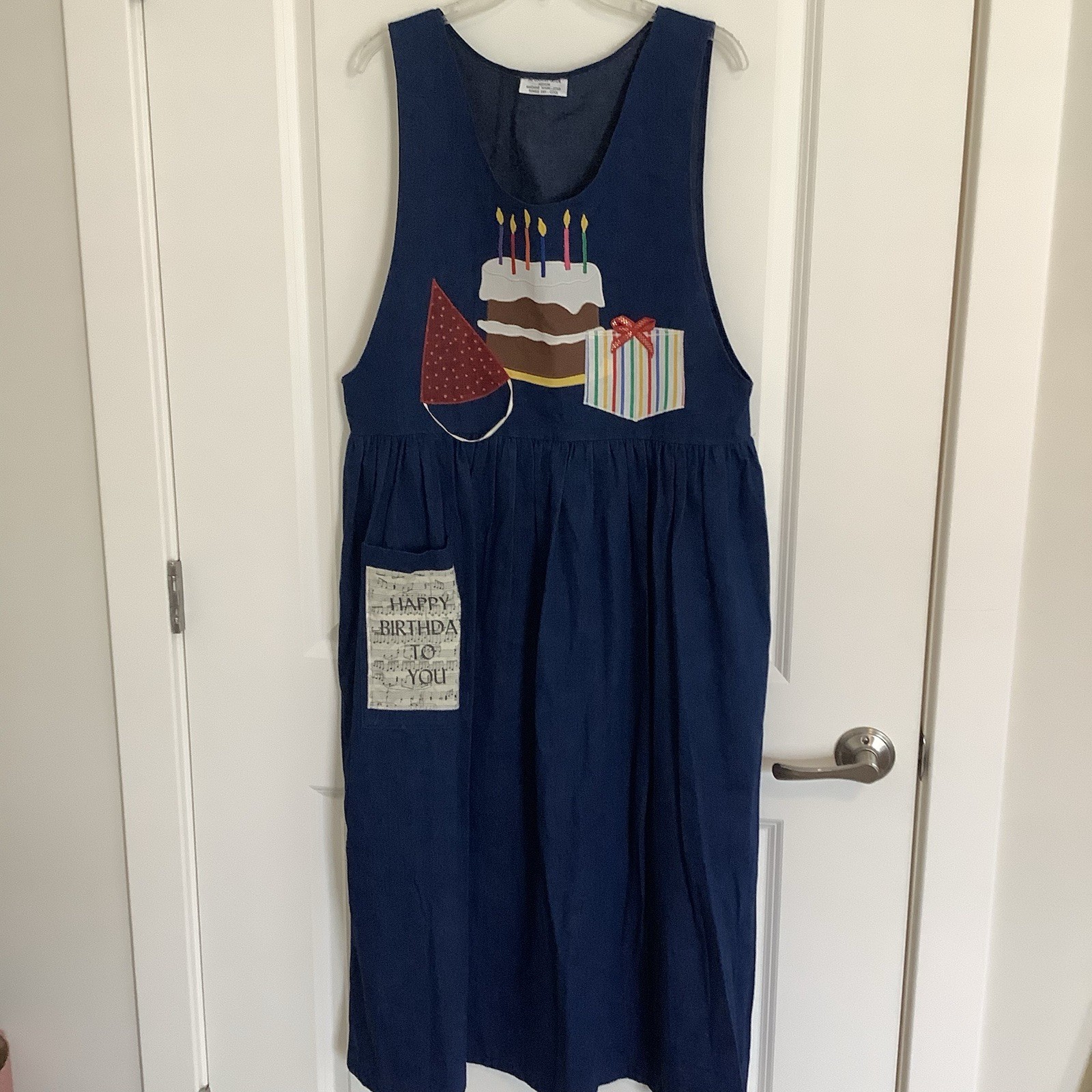 Vintage Blue Denim Happy Birthday Jumper Dress For Teachers Size M