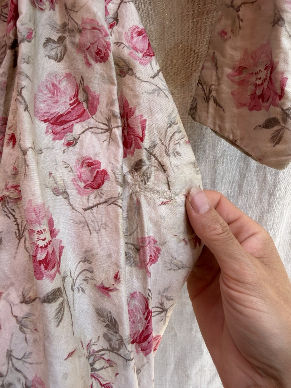 Antique Victorian 1880s Silk Rose Polonaise Museum Deaccession