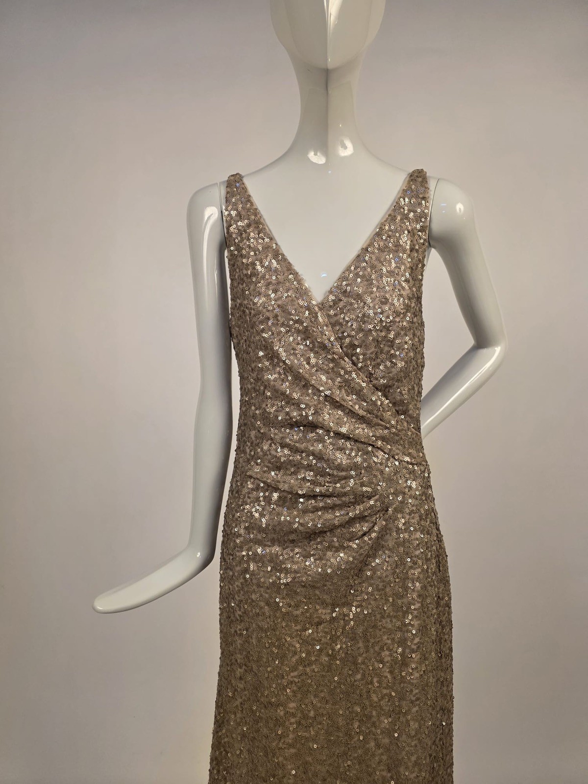 VINTAGE LATE 1990’S GOLD SEQUIN LONG EVENING DRESS BY RALPH LAUREN SIZE 10