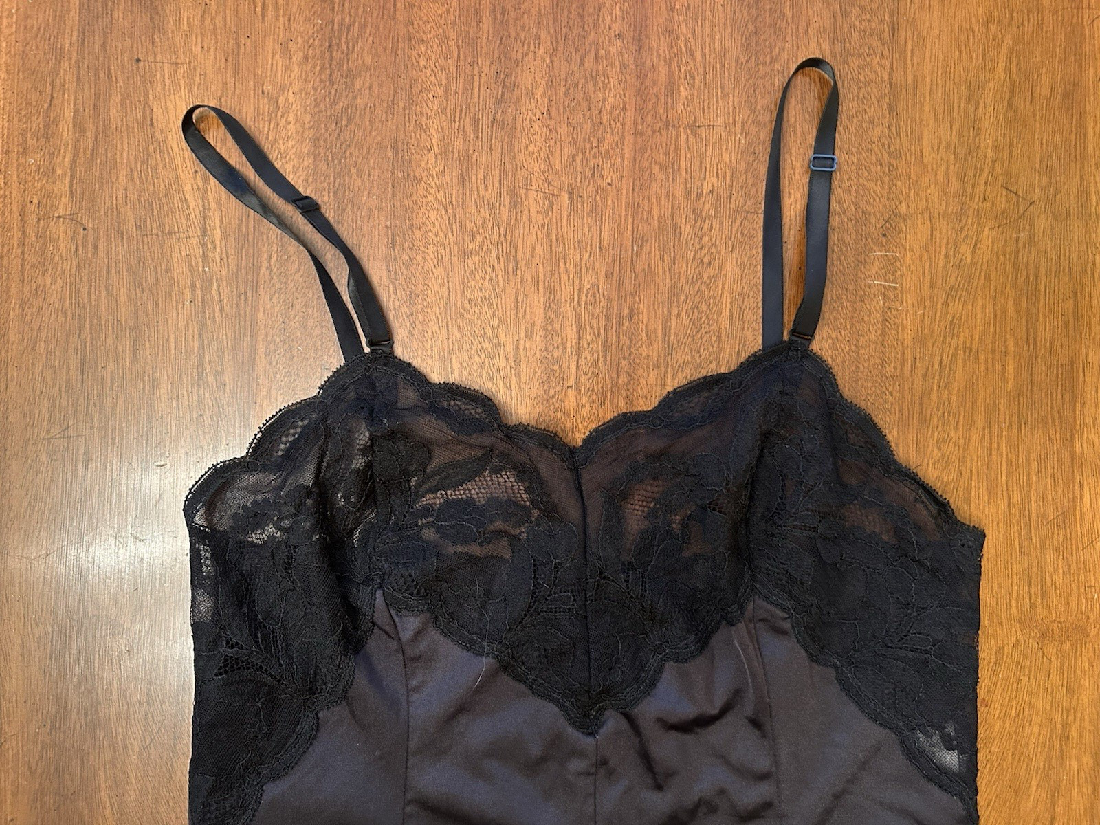 VTG Wonder Maid Lord & Taylor Teddy Bodysuit Lingerie Sz 32 Nylon Lace Black