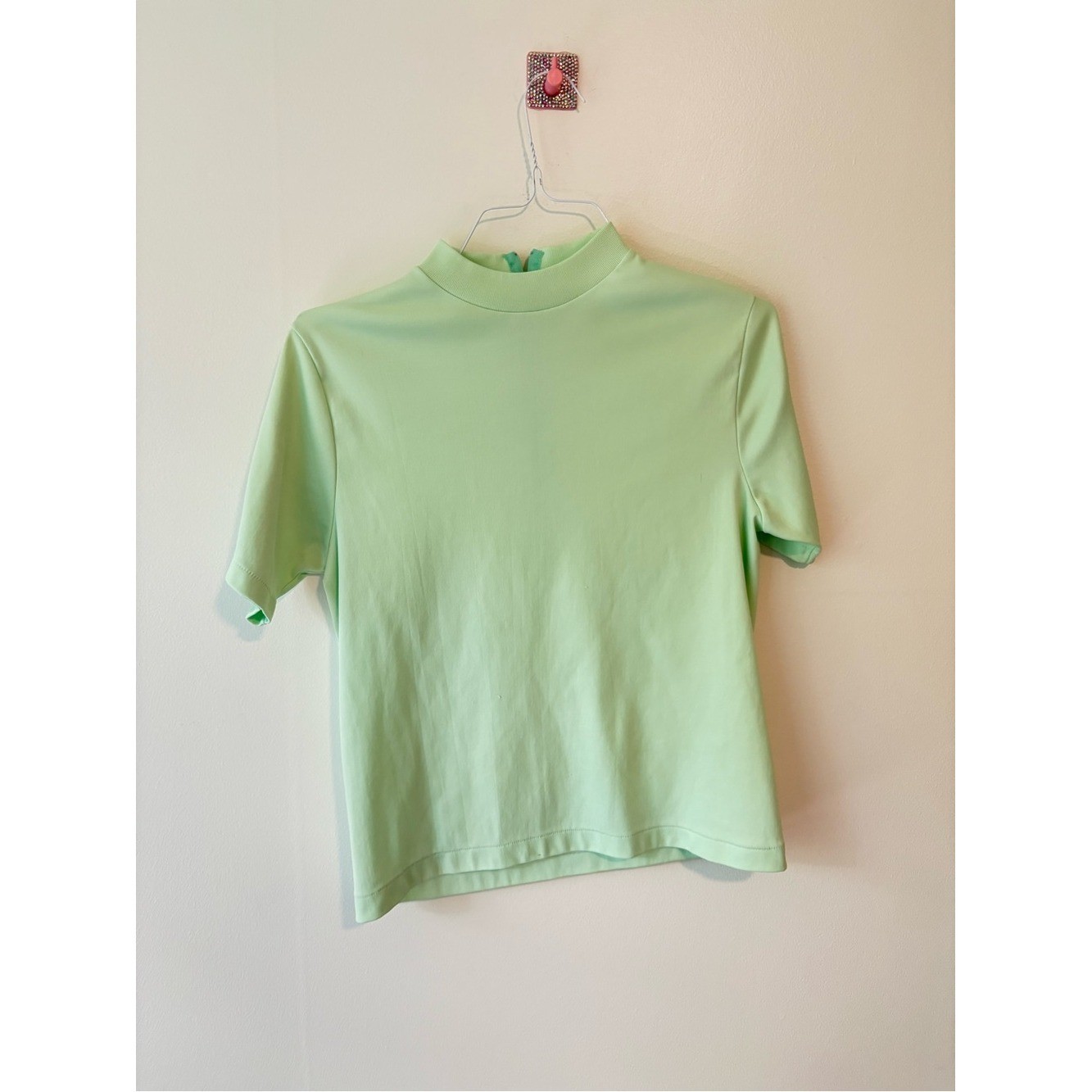 Vintage Montgomery Ward Light Green Short Sleeve Zip Mock Neck Top