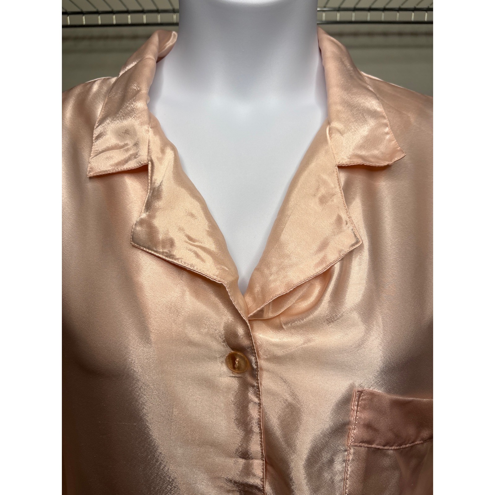 VTG 90s CALIFORNIA MISS Champagne Satin Button Down Pajama Top 2X Coquette Silky