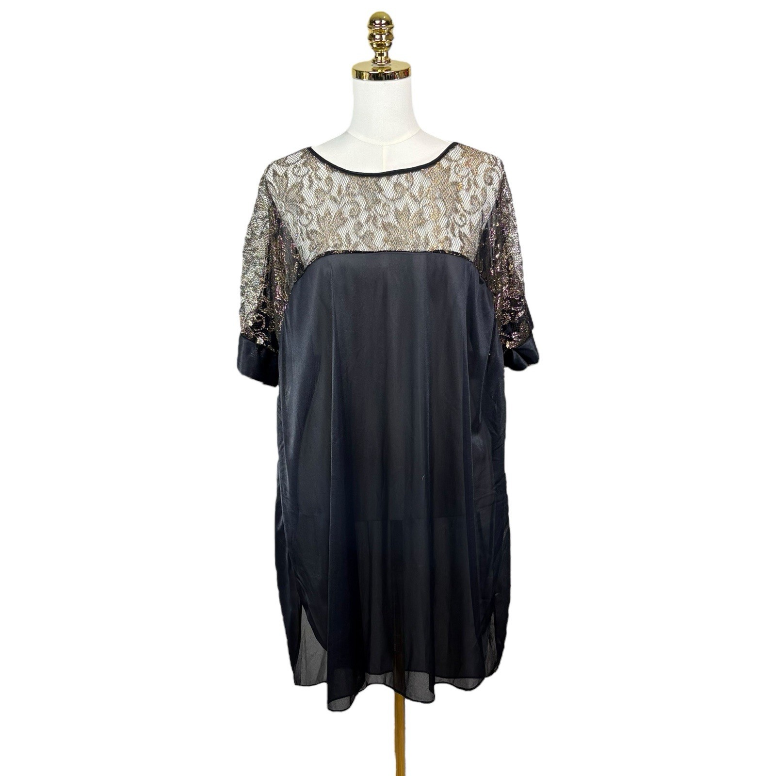 VTG The International Boutique Black Lace Sheer Nightgown Size X/S Oversized