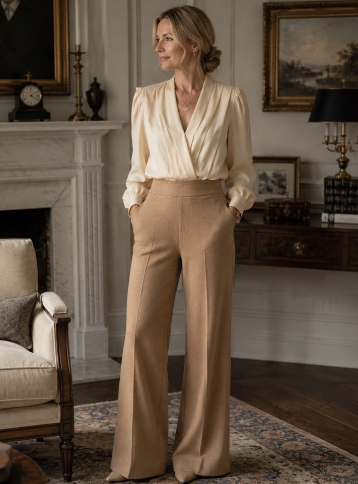 Vtg 100% Silk Blouse 8 Cream Pleats Faux Wrap Shoulder Pads Dynasty Old Money