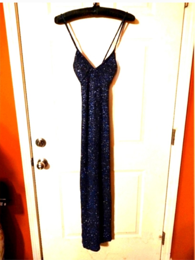 💋🖤💋 Stunning Vtg 90’s Sparkle Midnight Black & Cobalt Blue Cocktail Dress – 6