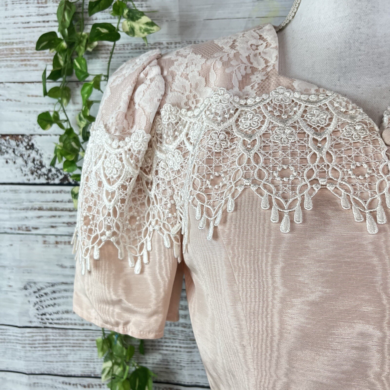 Scott McClintock 80s Vintage Pink Taffeta Lace Skirt Suit Size 8 Wedding Prom