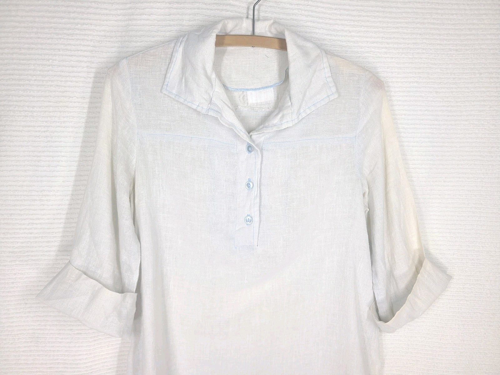 Vintage 70s Gauze Boho Top 100% Cotton Light Chambray Blue Tie Back Medium