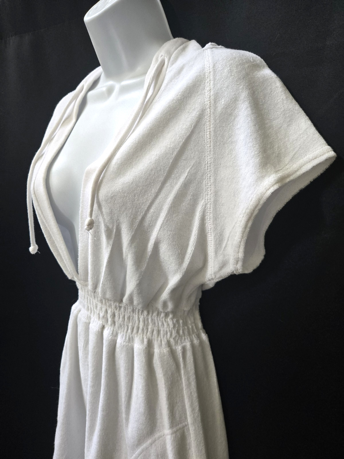 Sporty Sexy Cute Vtg 90s HANA SPORT Deep V-Neck Terrycloth Hoodie Mini Dress L