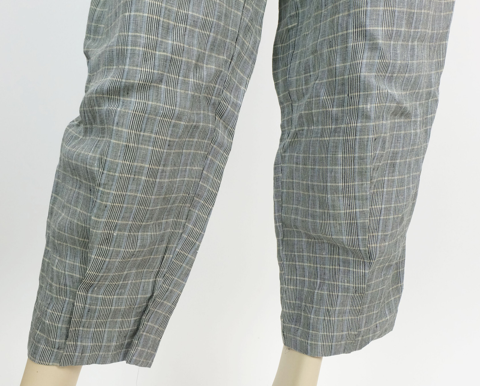 Vintage 1980s Linen Pants RENE LEZARD Plaid Cuffed Wide Leg Pants 38/40