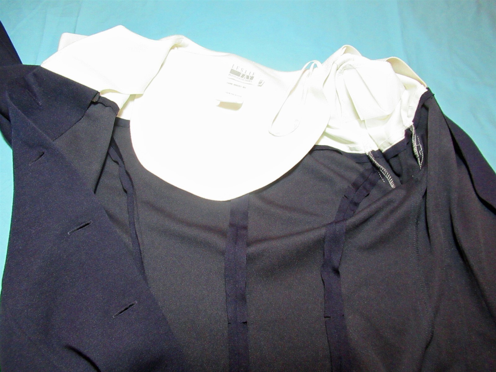 NWT Vtg 90s Leslie Fay Petite Collections 6 Navy with Gold Button Front Dress