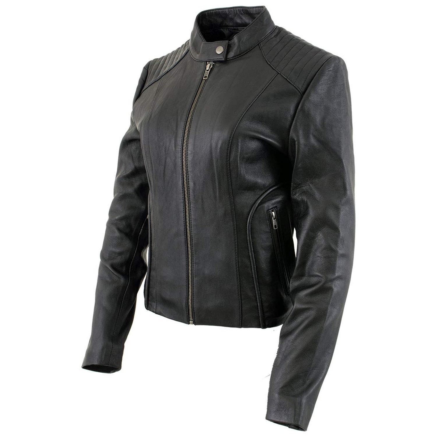 Milwaukee Leather LKL2735 Women’s Black Premium Leather Scuba Style Biker Jac…