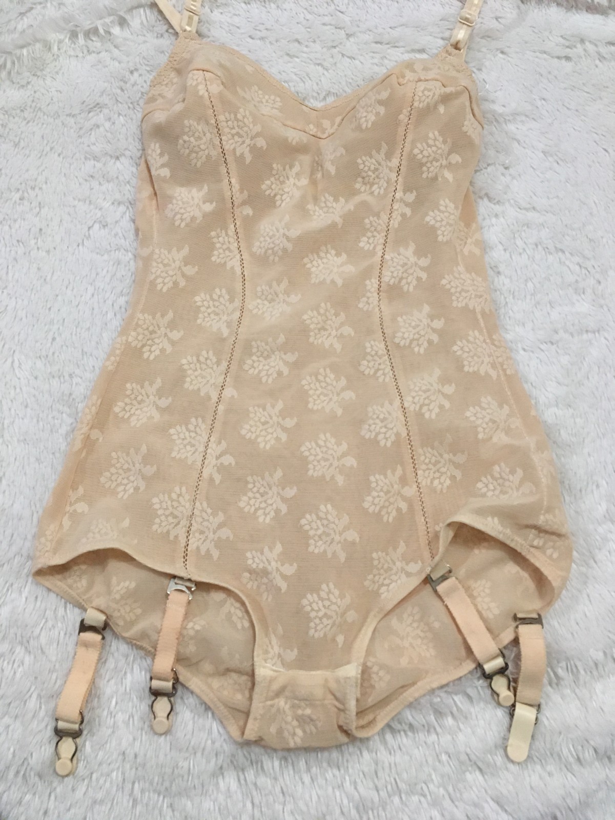 36B Vtg LILY OF FRANCE All in One Girdle Bodysuit Bra Body Shaper Floral RARE