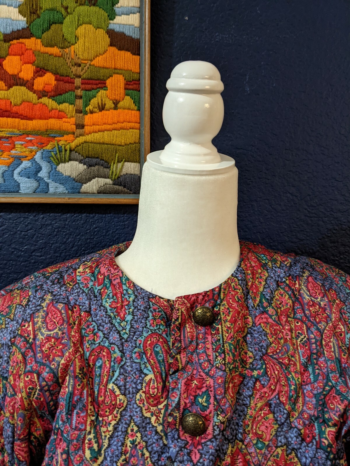 VTG David Brooks USA Blazer Jacket Paisley Quilted Multi Color Sz 12 Large L