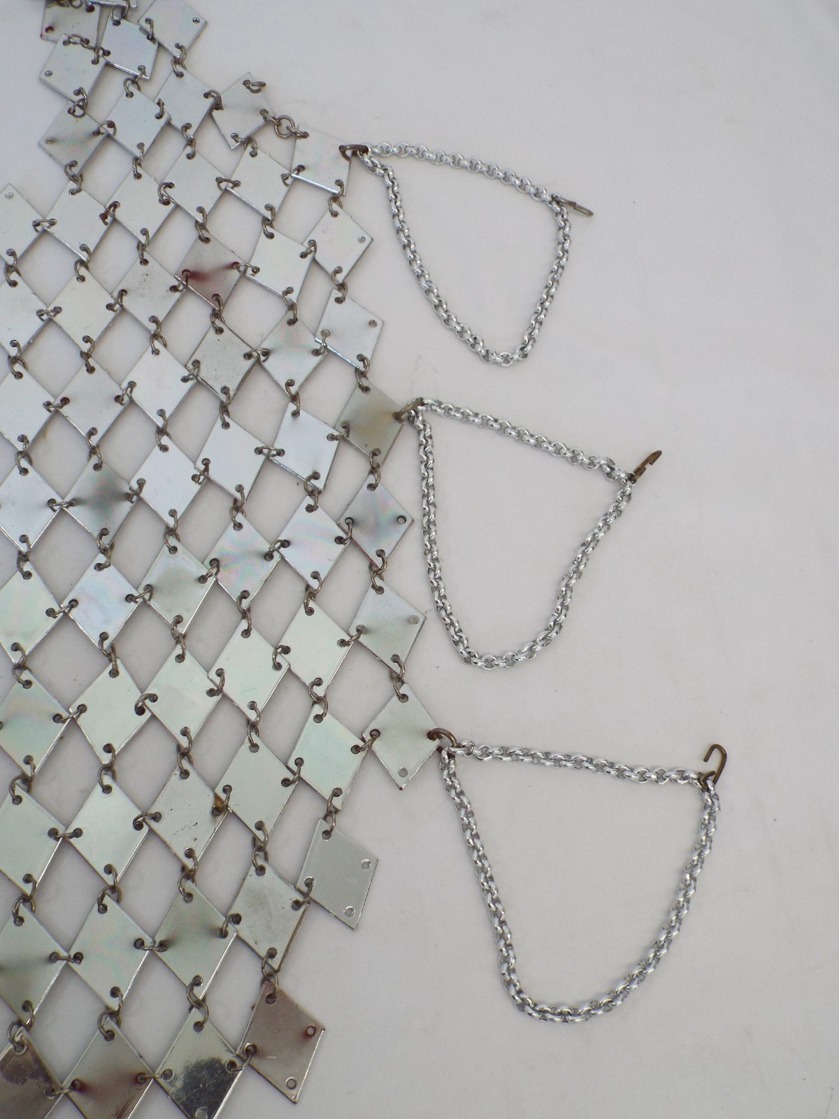VTG 1960s Silver Tone Chainmail Long Vest Top Mirror Finish Paillette Chain Mail