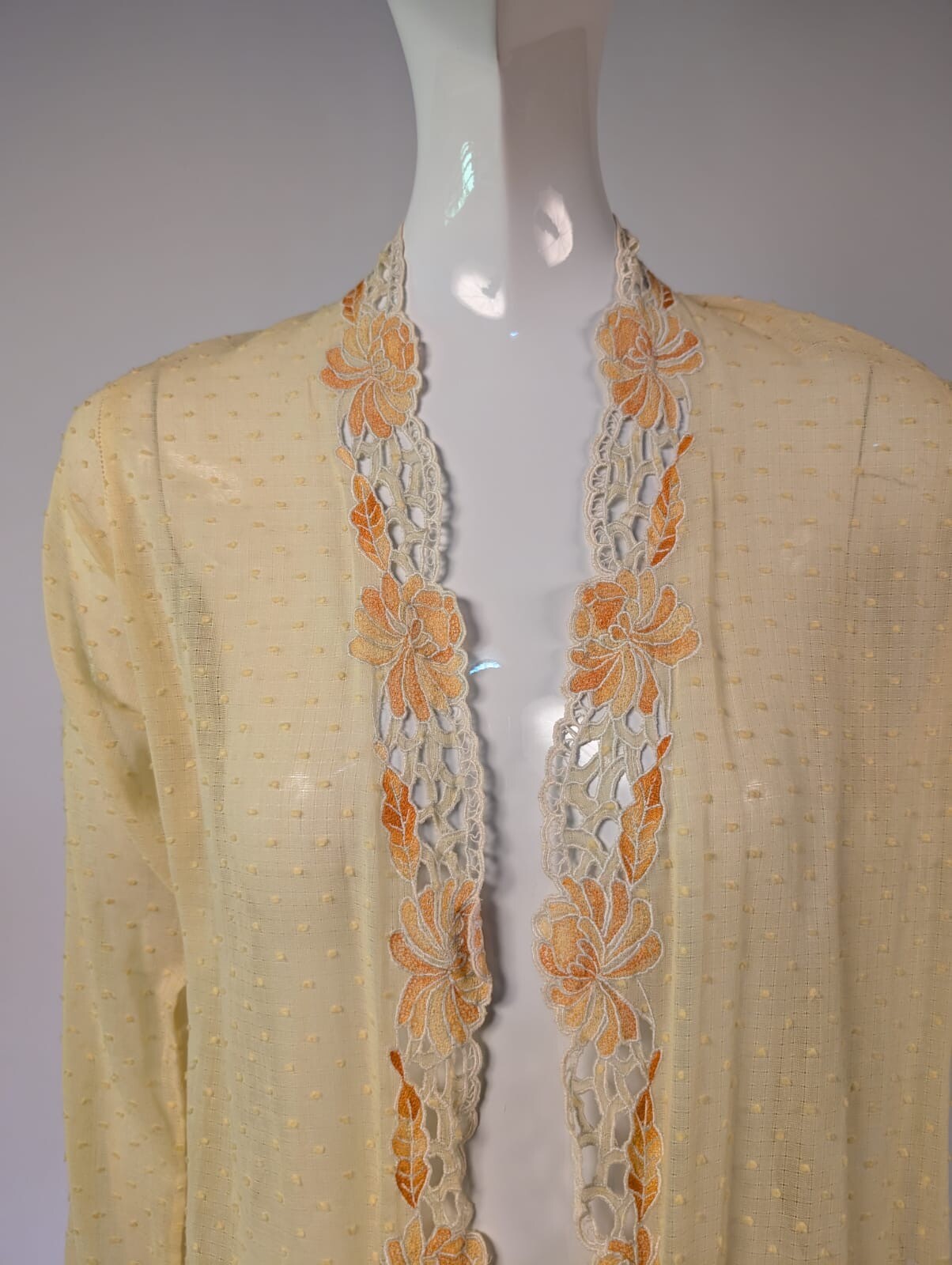 EDWARDIAN SWISS DOT MUSLIN JACKET W BEAUTIFUL FLORAL EMBROIDERED EDGES