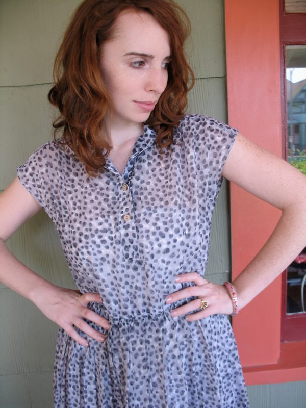 VTG Chingyeh Dress Sheer Chiffon African Savannah Scene Animal Print Grey Black