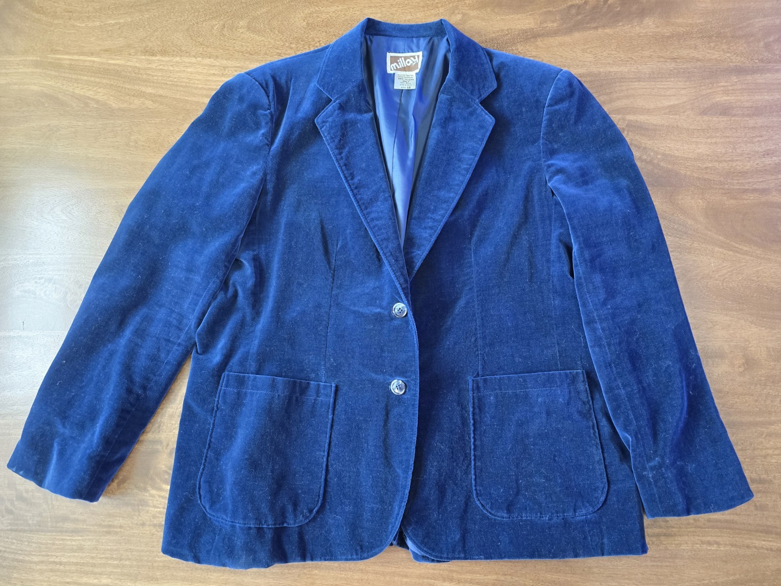 Vtg 70s 80s Cobalt Blue Velvet Blazer Classic Preppy Dark Academia