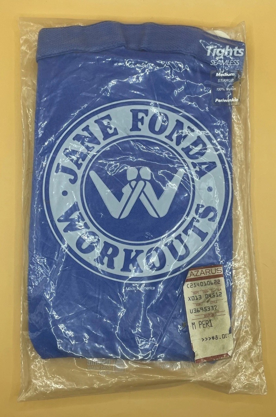 VTG NOS Jane Fonda Workout Seamless Stirrup Tights Size Medium in Periwinkle
