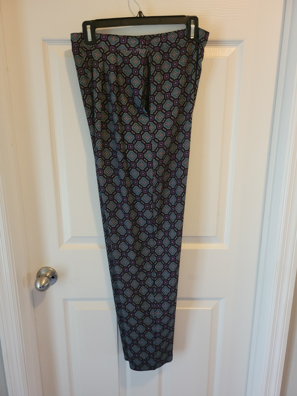 Vintage Pants Navy/Purple/Teal Geo Print By DAVID BROOKS, Light, Pockets, Sz 10