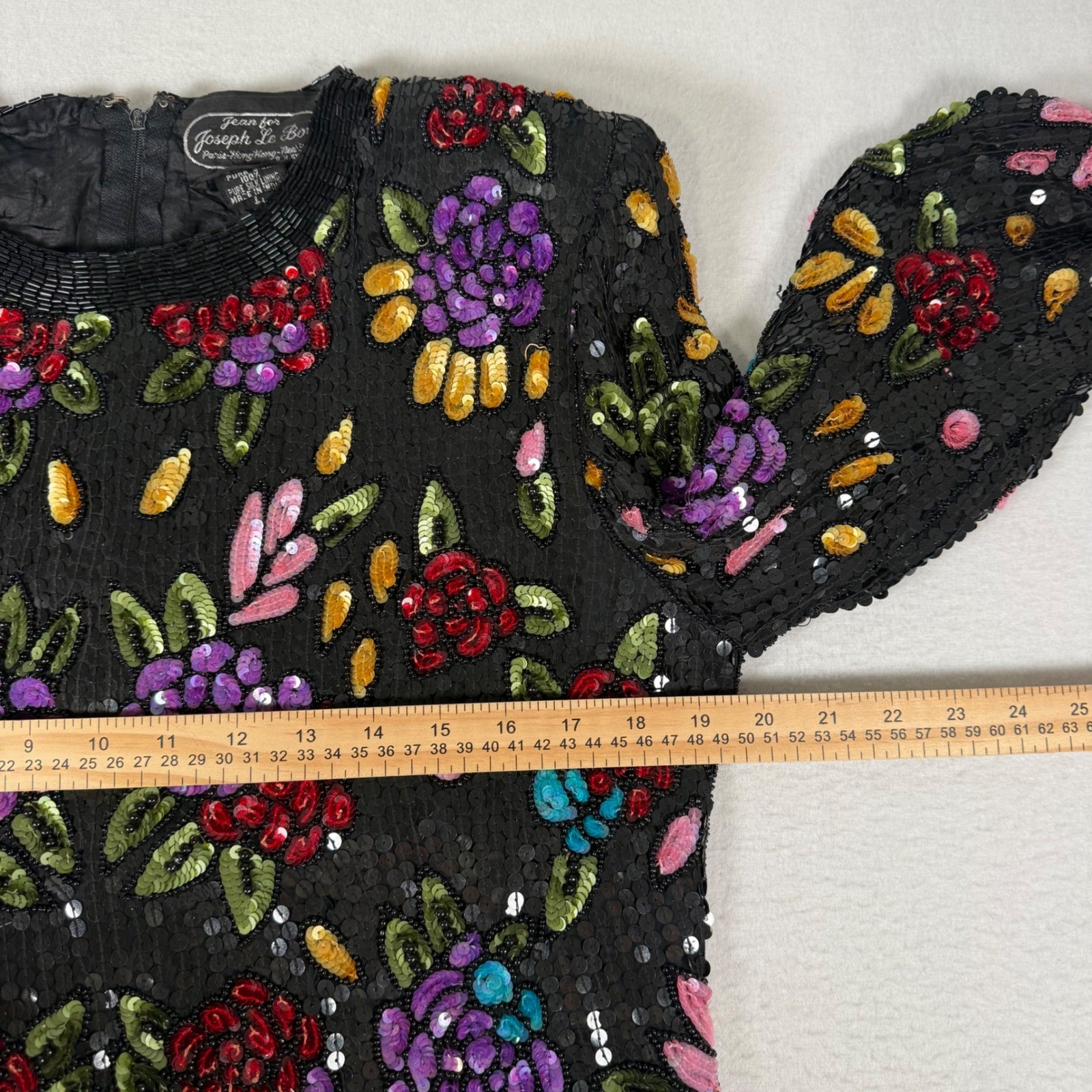 Jean for Joseph Le Bon Sequin Silk Two Piece Set Womens L Black Floral Vintage
