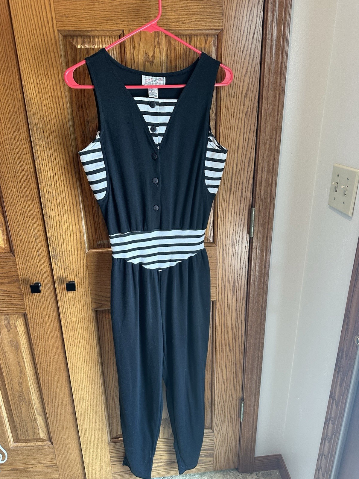 Vintage Spice Of Life Jumper Jumpsuit Romper Sz Medium Black White Balloon Pants